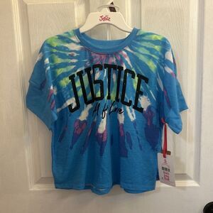 NWT Justice Girls T-shirt+ Short Outfit Set, Size Small (7/8) TIE DYE Turquoise